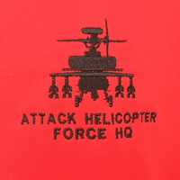 Embroidered logo on red polo shirt